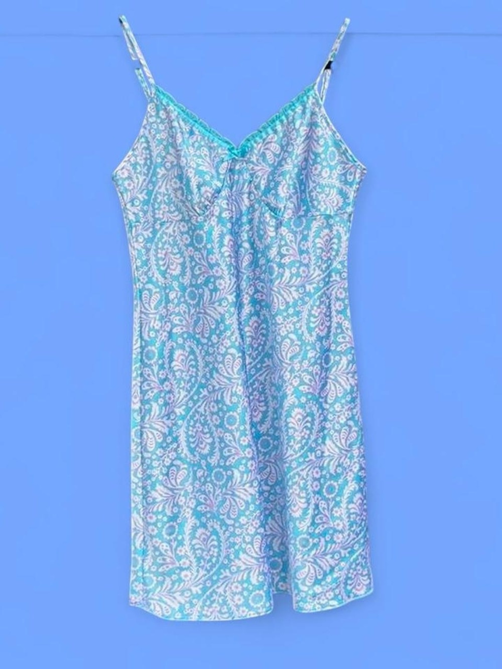 Adonna Turquoise & White Paisley Slip Chemise